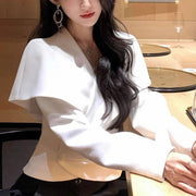 Draped-Collar Peplum Blouse