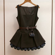 Square-Neck Pleated Mini Dress
