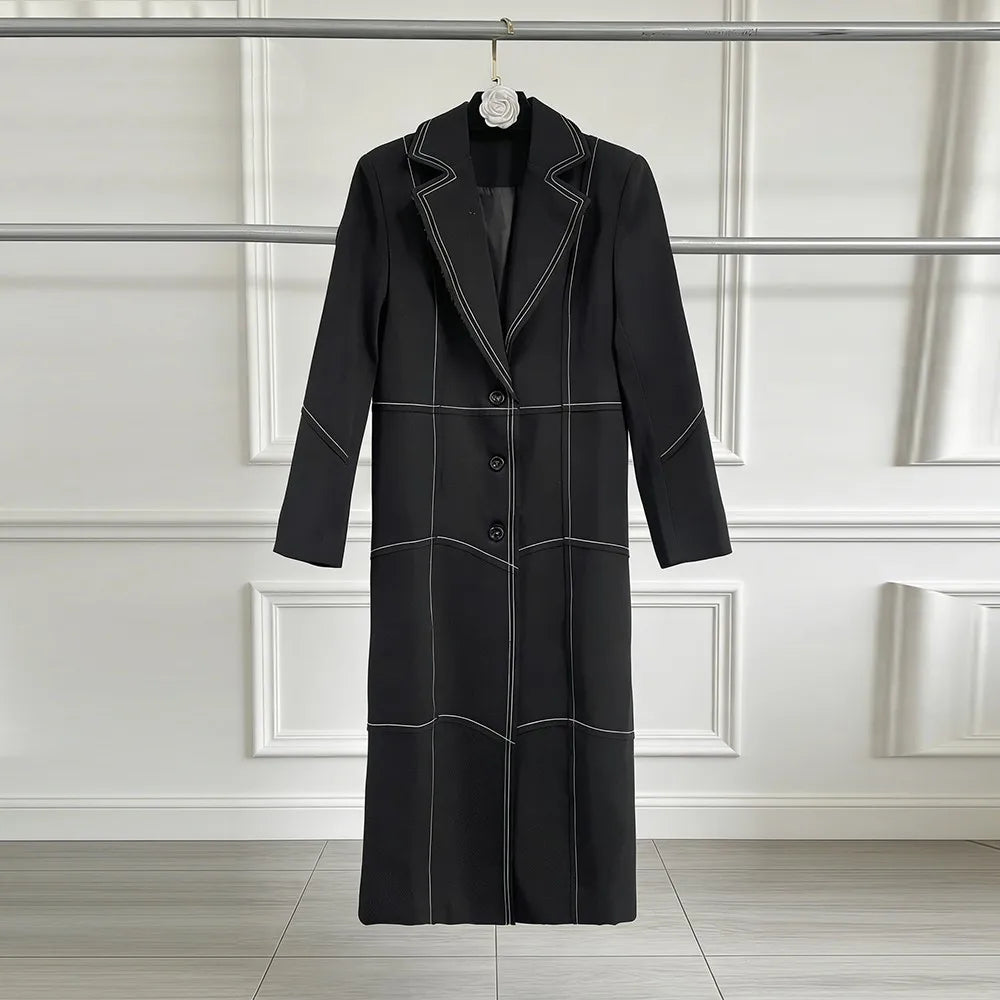 Contrast-Stitch Longline Coat