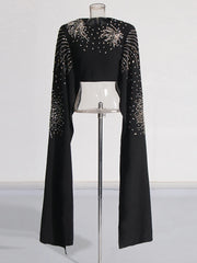 Embellished Cape Top and Pants Set