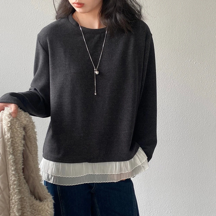 Contrast Ruffle-Hem Relaxed Top