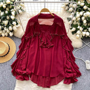 Embellished Ruffle-Trim Blouse