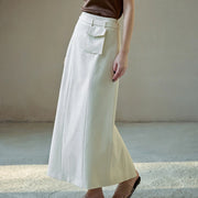 Straight Patch-Pocket Long Skirt