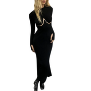 Cutout-Bodice Long-Sleeve Dress