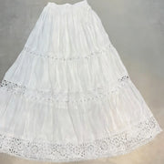 Lace-Trim Tiered Midi Skirt