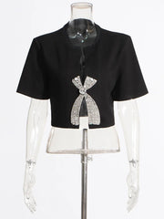 Embellished-Bow Cropped Tee