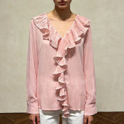 Ruffle-Front V-Neck Blouse