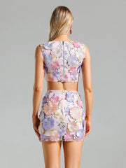 Floral Applique Top and Skirt Set