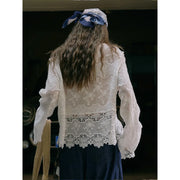 Flared-Sleeve Sheer Lace Blouse