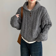 Cable-Knit Collared Sweater