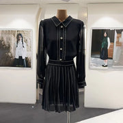 Embellished Pleated Shirt Dress