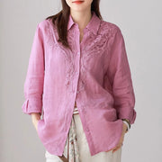 Lace-Trim Collared Button Shirt
