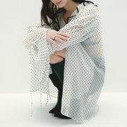 Polka-Dot Contrast-Ruffle Blouse