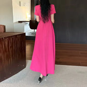 Short-Sleeve A-Line Long Dress
