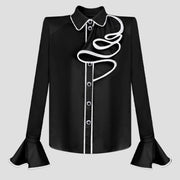 Contrast Ruffle Button-Up Blouse