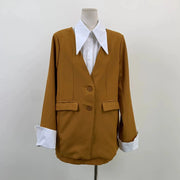 TWOTWINSTYLE Yellow Spliced Pocket Two Piece Set Female Lapel Long Sleeve Jacket Office Commute Women's Skirt Set Fashion New