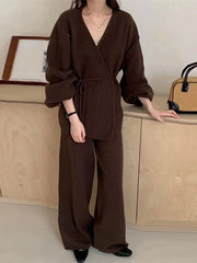 Tie-Side Sweater and Pants Set