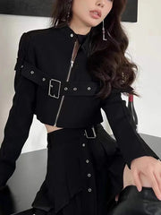 Buckle-Detail Cropped Jacket