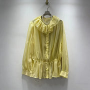 Sheer Ruffle-Collar Peplum Blouse