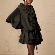 Ruffle-Trim Long-Sleeve Mini Dress