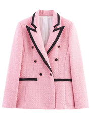 Contrast-Trim Double-Breasted Blazer