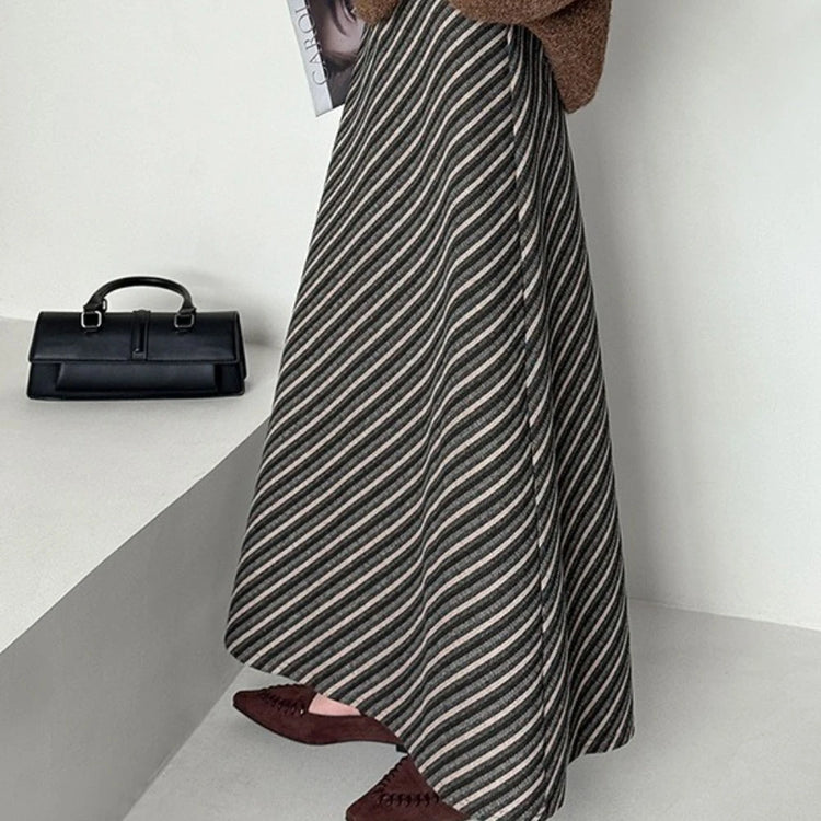 Diagonal-Stripe A-Line Long Skirt