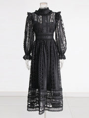 High-Neck Long-Sleeve Lace Dress