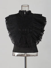 Ruffled-Bib Sleeveless Blouse