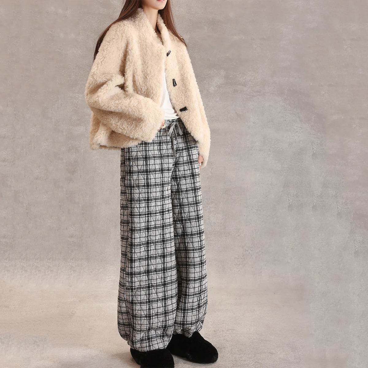Plaid Relaxed Wide-Leg Pants