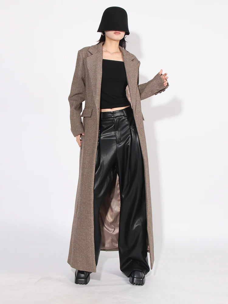 Notched-Lapel Long Coat