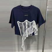 Lace-Overlay Short-Sleeve Tee