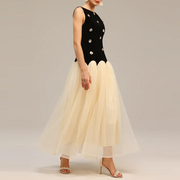 Contrast-Bodice Sleeveless Long Dress