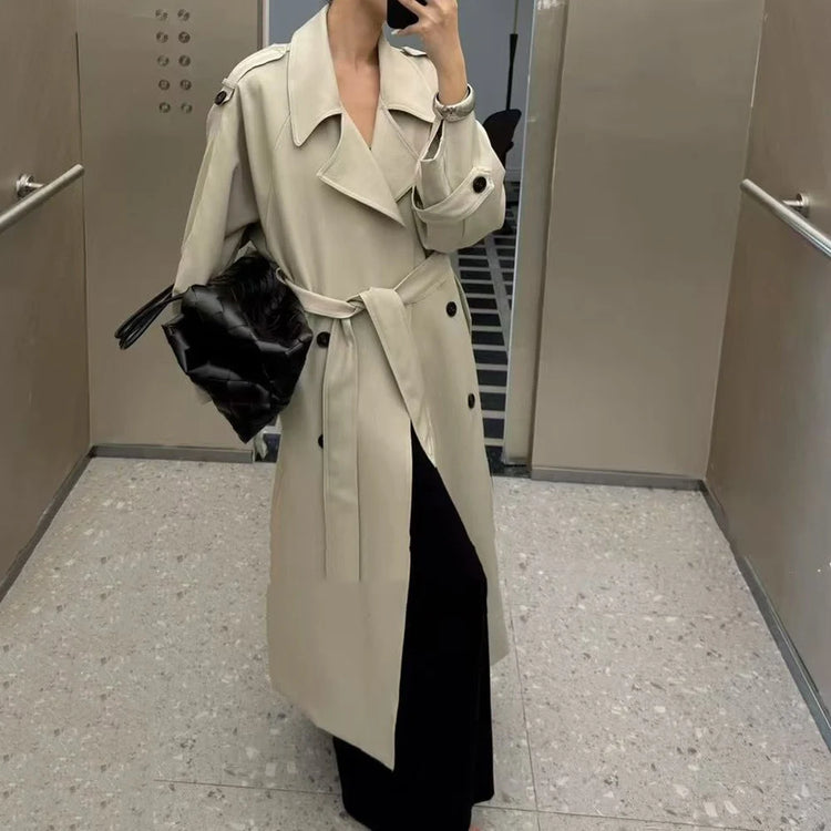 Tie-Waist Long Trench Coat