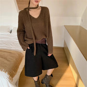 V-Neck Ribbed Relaxed Sweater