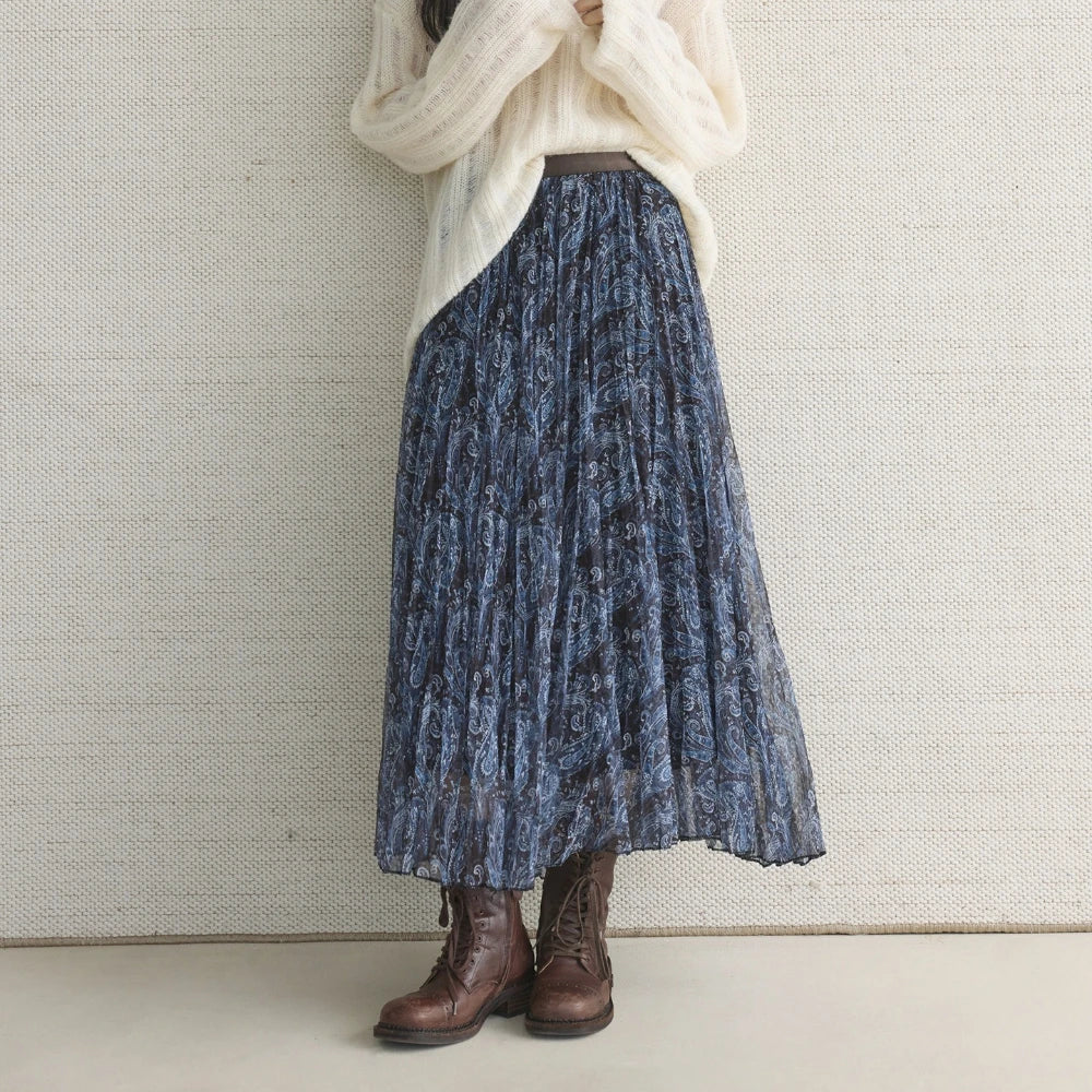 Printed Pleated Long Skirt