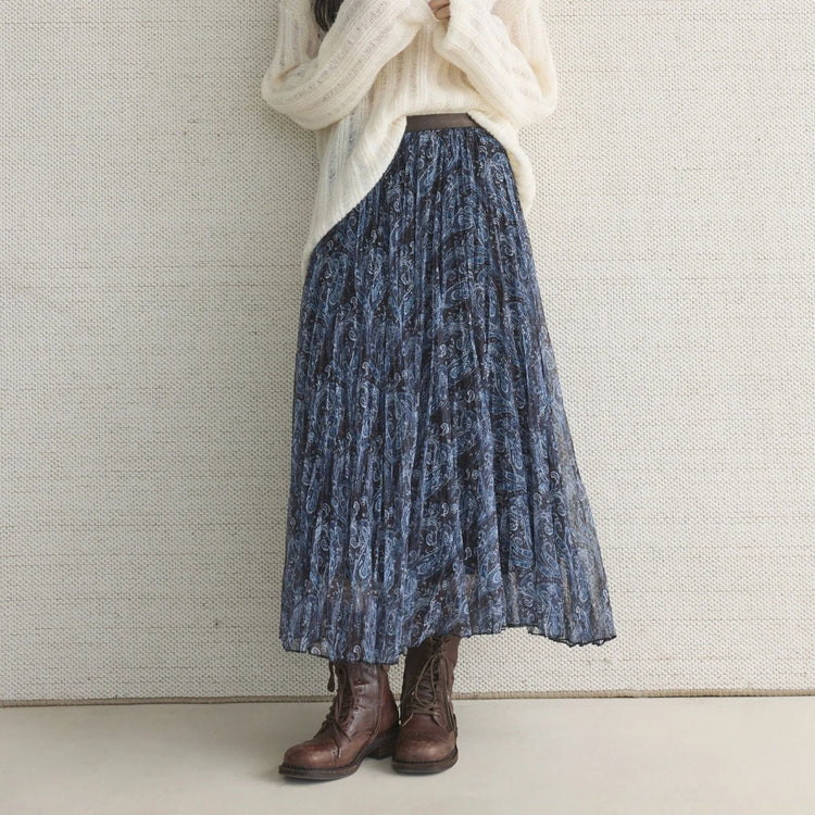 Printed Pleated Long Skirt