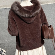 Fuzzy-Collar Zip-Up Jacket