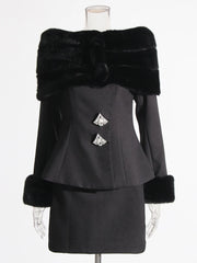 Off-Shoulder Jacket and Mini Skirt Set