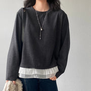 Contrast Ruffle-Hem Relaxed Top