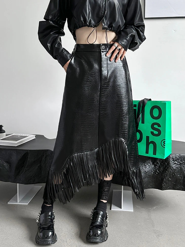 Fringed Asymmetric Long Skirt