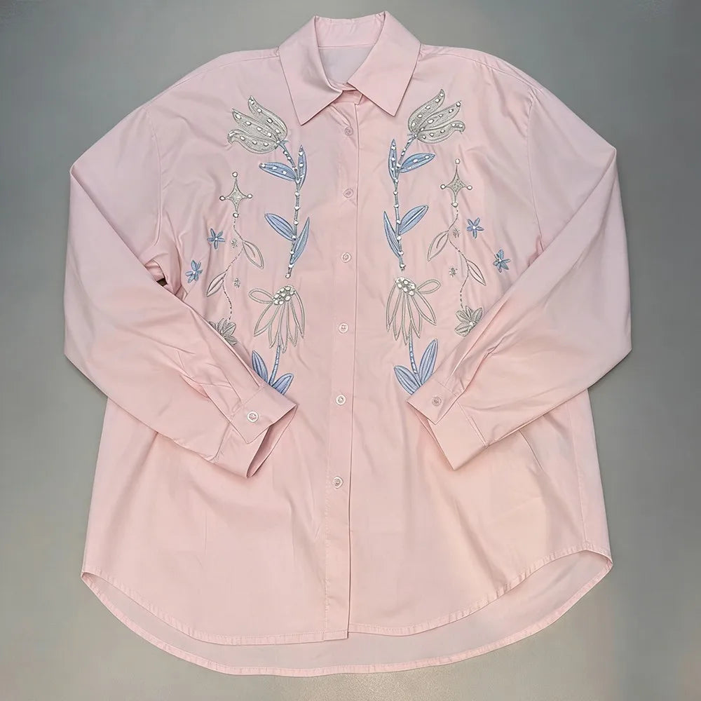 Floral Embellished Button-Up Shirt