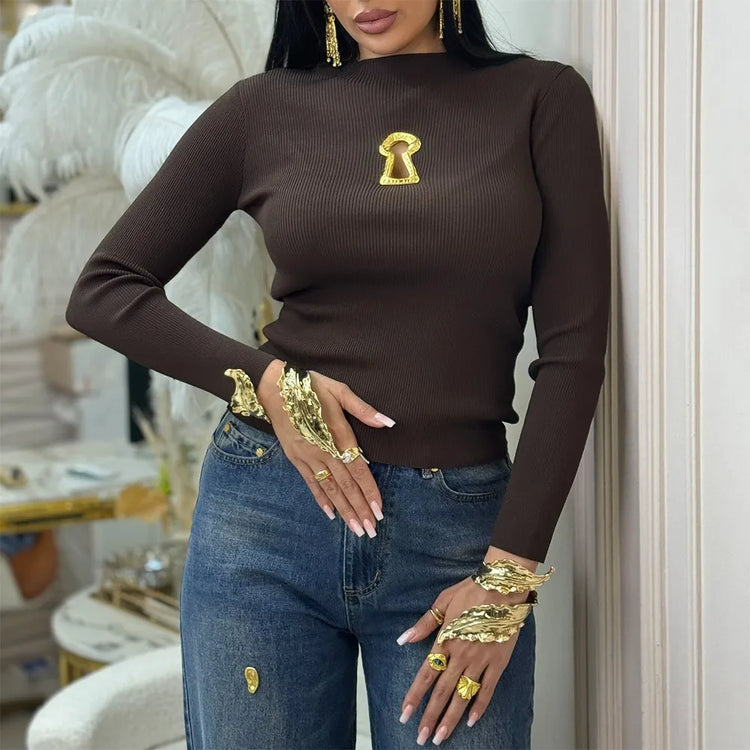 Keyhole-Motif Crewneck Sweater