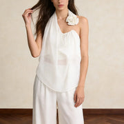 Rosette Halter Sleeveless Blouse