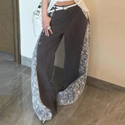 Lace-Panel Wide-Leg Pants
