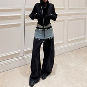 Contrast-Panel Wide-Leg Pants