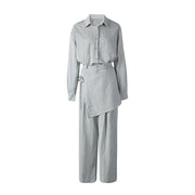 Collared Shirt and Wide-Leg Pants Set