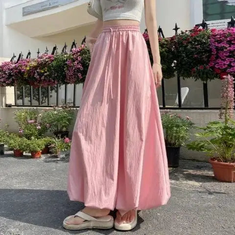 Gathered Bubble-Hem Long Skirt