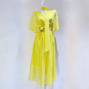 Floral-Detail Flutter-Sleeve Dress