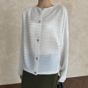 Sheer Ribbed Button-Front Cardigan