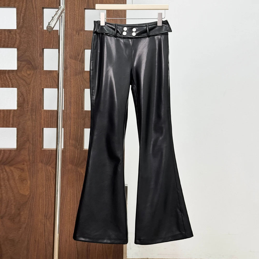 Glossy Flared-Leg Pants